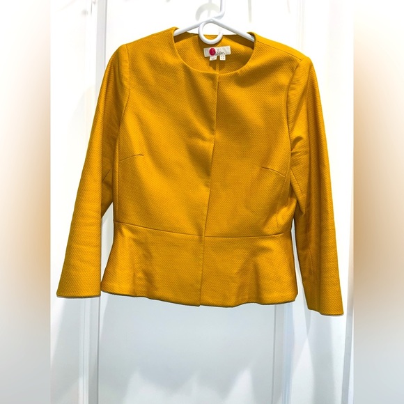 Boden Jackets & Blazers - Boden Mustard Yellow Polperro Collarless Peplum Blazer Jacket